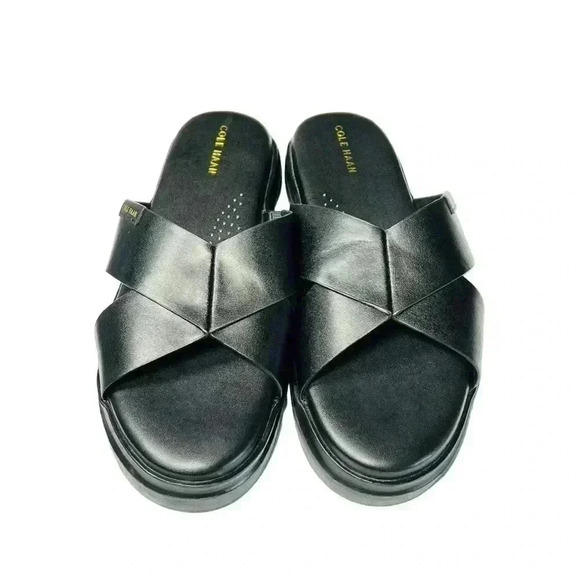 WOMEN’S COLE HAAN BLACK LEATHER SLIDE SANDALS SIZE 8 VERY GOOD QUALITY LEATHER - Picture 4 of 9